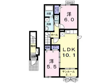 サニー プレイス B(2LDK/2階)の間取り写真