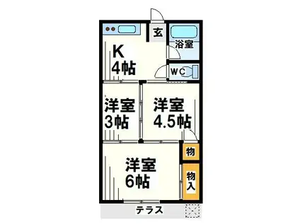 ハウス一美(3K/2階)の間取り写真