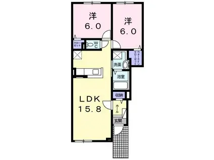 プルメリアV(2LDK/1階)の間取り写真