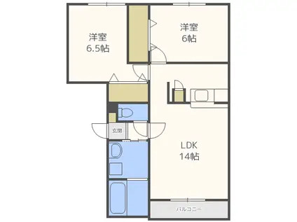 RITZ GRANDE 伏古 リッツグランデ(2LDK/1階)の間取り写真