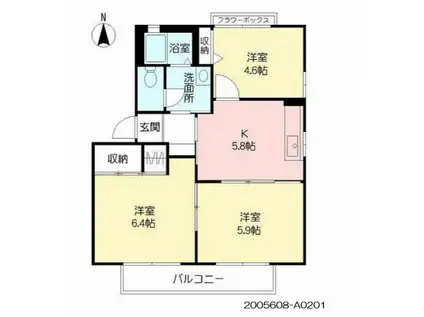 ラメール(3K/2階)の間取り写真