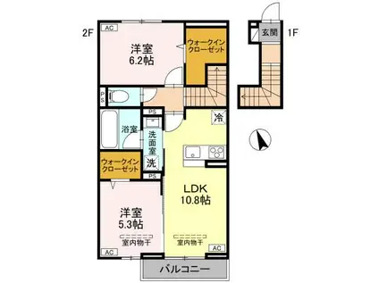 TORISIAS 西川田町(2LDK/2階)の間取り写真