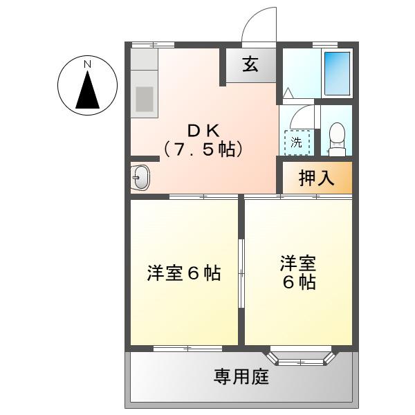 メゾンレオA棟(2DK/1階)の間取り写真