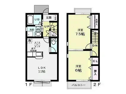 アズールA(2LDK/1階)の間取り写真