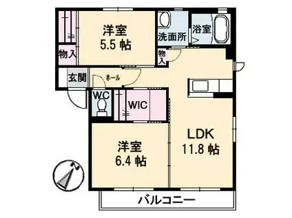 グレースメゾン湊 G棟(2LDK/2階)の間取り写真