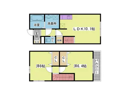 ヒルズ高丸1丁目(2LDK/1階)の間取り写真