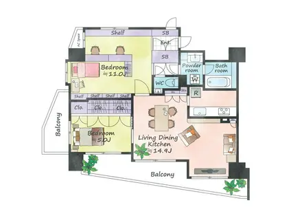 コスモ大崎ツインフォルムエクセルコート(2LDK/8階)の間取り写真