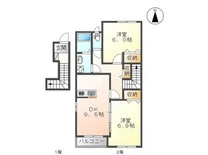 アバンダンティア(2DK/2階)の間取り写真