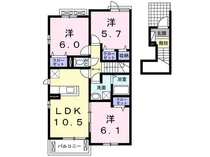 アベニ一ル(3LDK/2階)の間取り写真