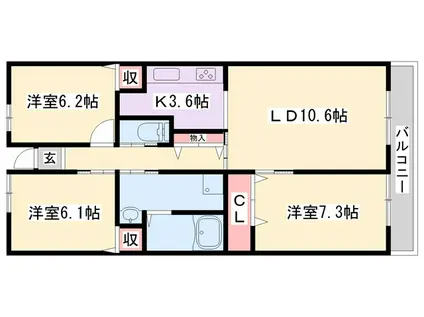明石清水第2高層2号棟(3LDK/8階)の間取り写真