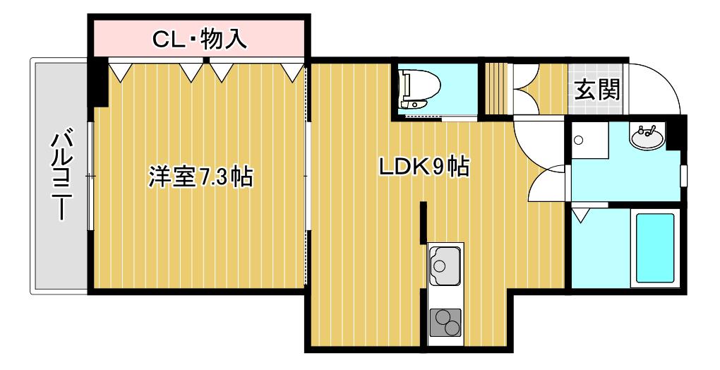 シリウス女池(1LDK/2階)の間取り写真