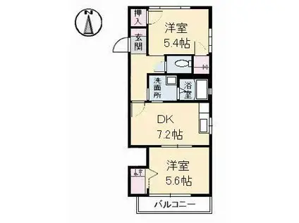 ミレニアムハイム2号館(2DK/2階)の間取り写真