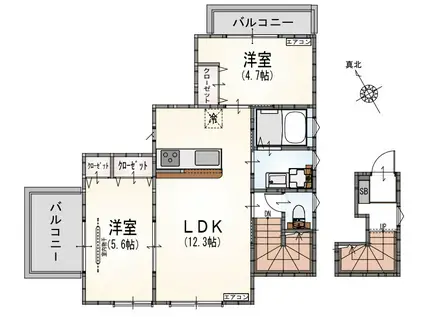 サンライズ登戸Ⅰ(2LDK/3階)の間取り写真