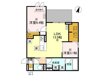 クラシスト苅田イースト(2LDK/1階)の間取り写真