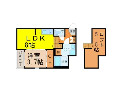ハーモニーテラス栄イースト(1LDK/2階)の間取り写真