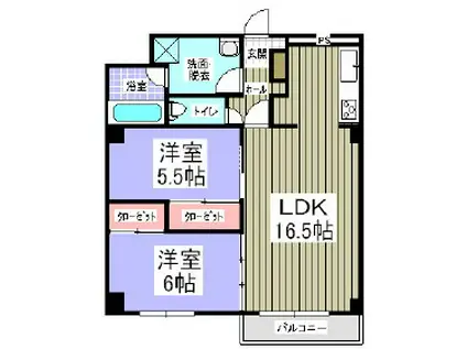 ベルシー室蘭(2LDK/5階)の間取り写真