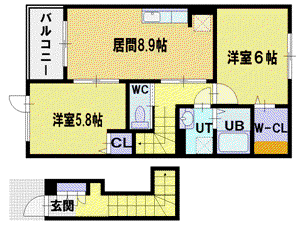 牧場弐番館(2DK/2階)の間取り写真