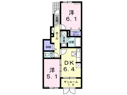 ブルースカイ(2DK/1階)の間取り写真