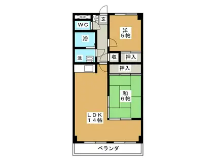 プレシャス西条(2LDK/4階)の間取り写真