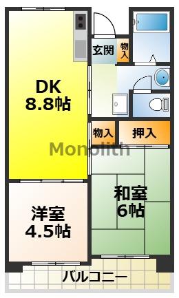 津久野南 2号棟(2DK/4階)の間取り写真