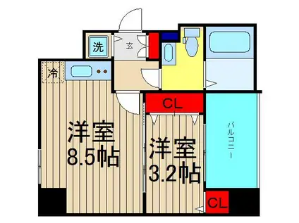 レジュールアッシュ難波南III(1DK/12階)の間取り写真
