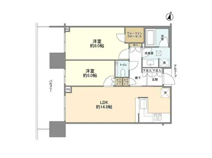 二子玉川ライズタワー&レジデンスタワーセントラル(2LDK/15階)の間取り写真