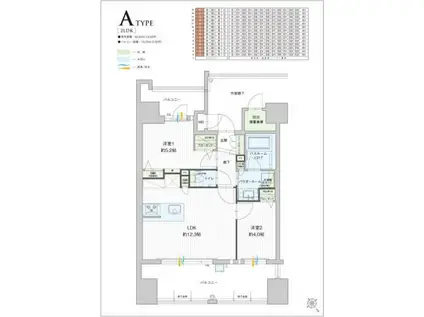 グランフォーレ千早マークスクエアウエストウイング(2LDK/13階)の間取り写真