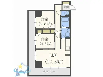 レジディア南1条(2LDK/4階)の間取り写真