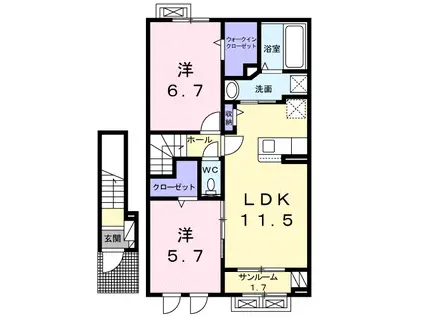 ラフレシール戸破(2LDK/2階)の間取り写真
