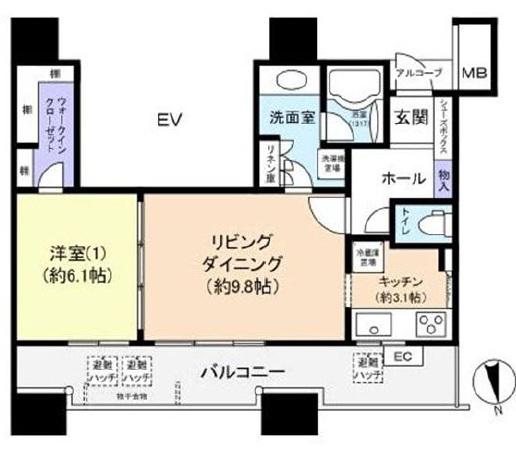 ザ・なんばタワー(1LDK/10階)の間取り写真