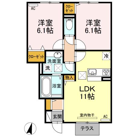 クレール A棟(2LDK/1階)の間取り写真