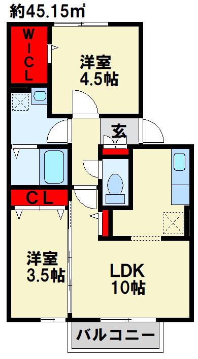 メゾングランモア(2LDK/2階)の間取り写真