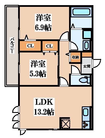 D-ROOMミッドリバー(2LDK/2階)の間取り写真