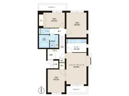 ヒルズ ガレ(3LDK/2階)の間取り写真