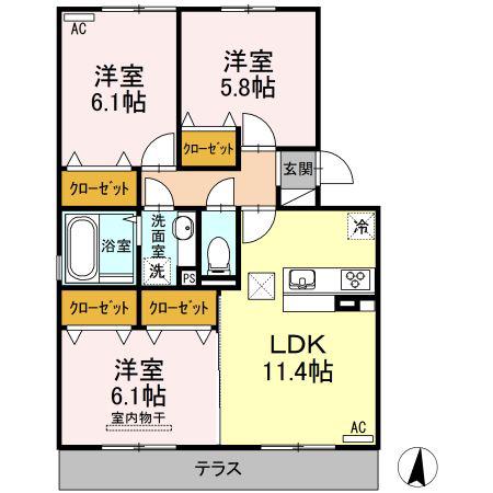パティオ大津(3LDK/1階)の間取り写真