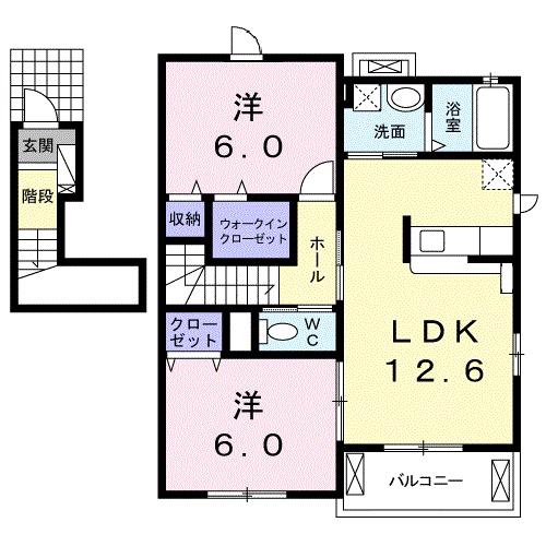 ディアコートII(2LDK/2階)の間取り写真