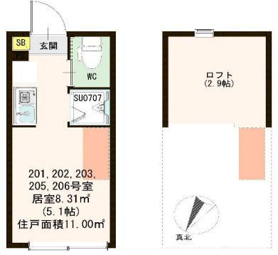 CLAY西荻(ワンルーム/2階)の間取り写真