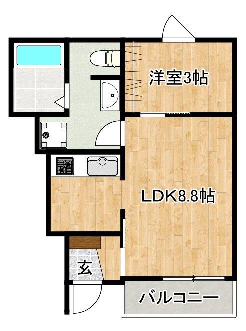 メゾングレイス上津(1LDK/1階)の間取り写真