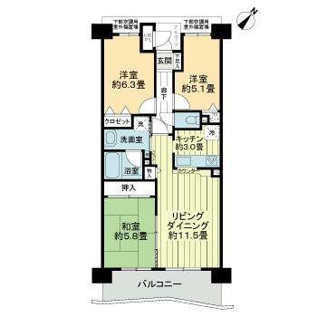 ライオンズマンション千葉グランドタワー(3LDK/7階)の間取り写真