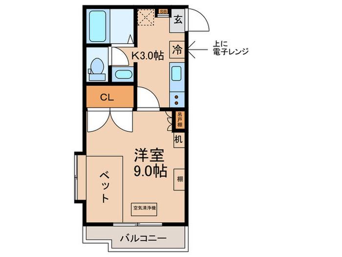 ルーミナスE棟(1K/2階)の間取り写真