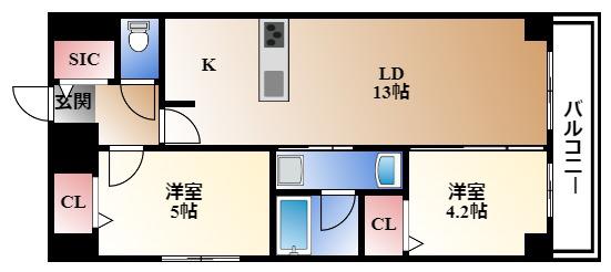 プレサンス丸の内フォート(2LDK/5階)の間取り写真