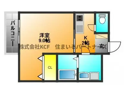 ヴィラージュII(1K/1階)の間取り写真