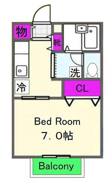 ヴィラ百合丘(1K/2階)の間取り写真