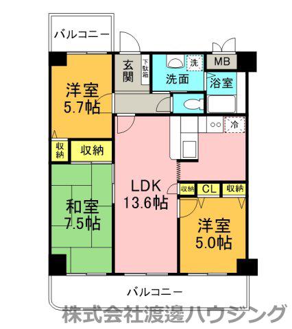 ハルフィー江坂(3LDK/5階)の間取り写真