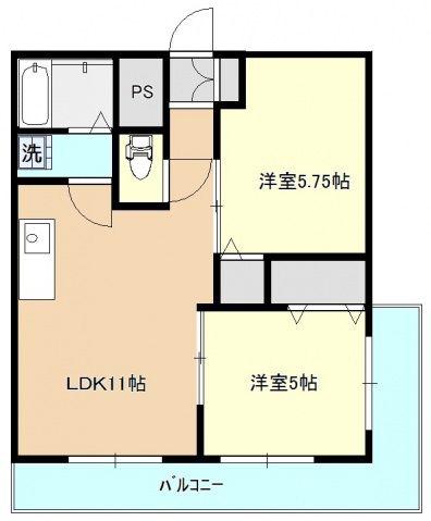 南台ハイツ(2LDK/1階)の間取り写真