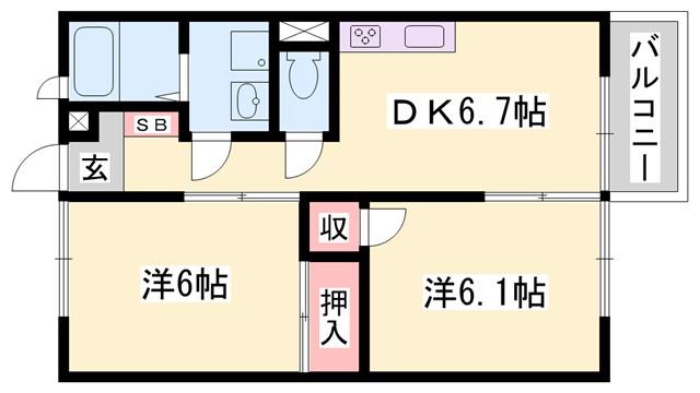 カーサ正保橋(2DK/2階)の間取り写真