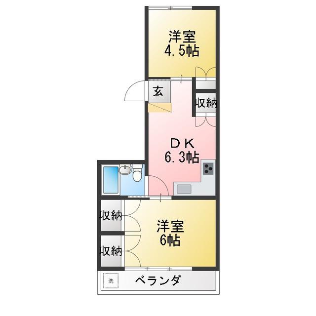 シャトーカネヨ江原(2DK/1階)の間取り写真