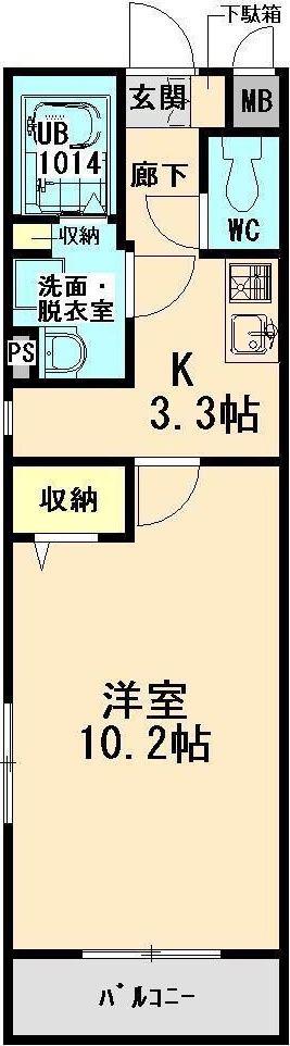 シャトーヴェール(1K/2階)の間取り写真