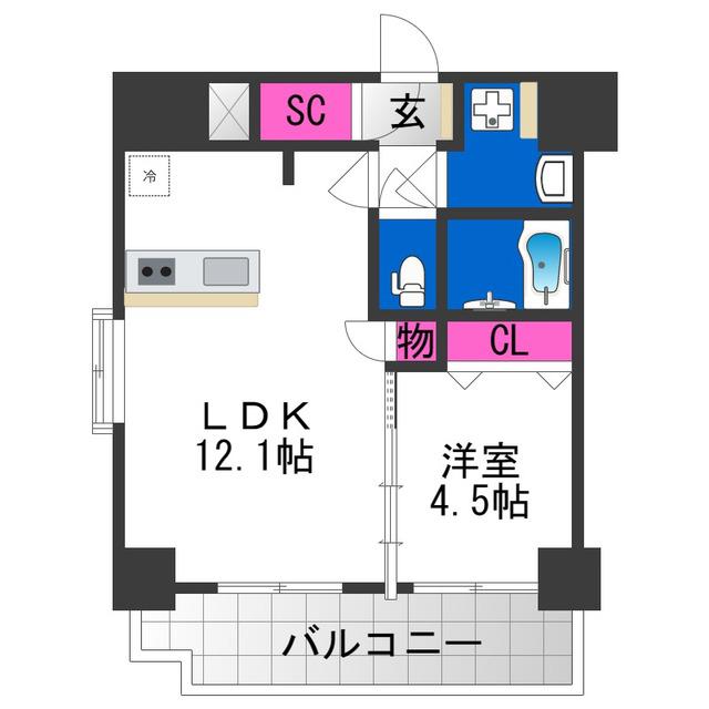 スプランディッド阿倍野(1LDK/14階)の間取り写真
