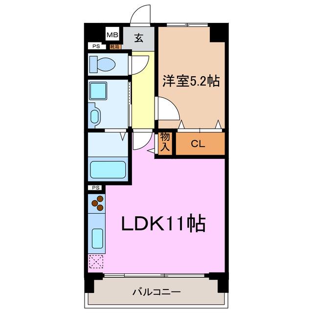 フレアハラ(1LDK/3階)の間取り写真